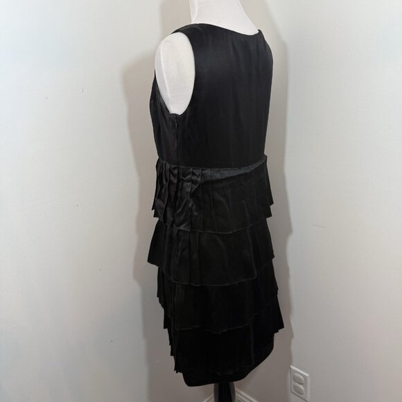 ABAETÉ Black Dress Size 8 100% Silk Tiered Ruffle Hem LBD Flapper 30’s - Picture 4 of 10